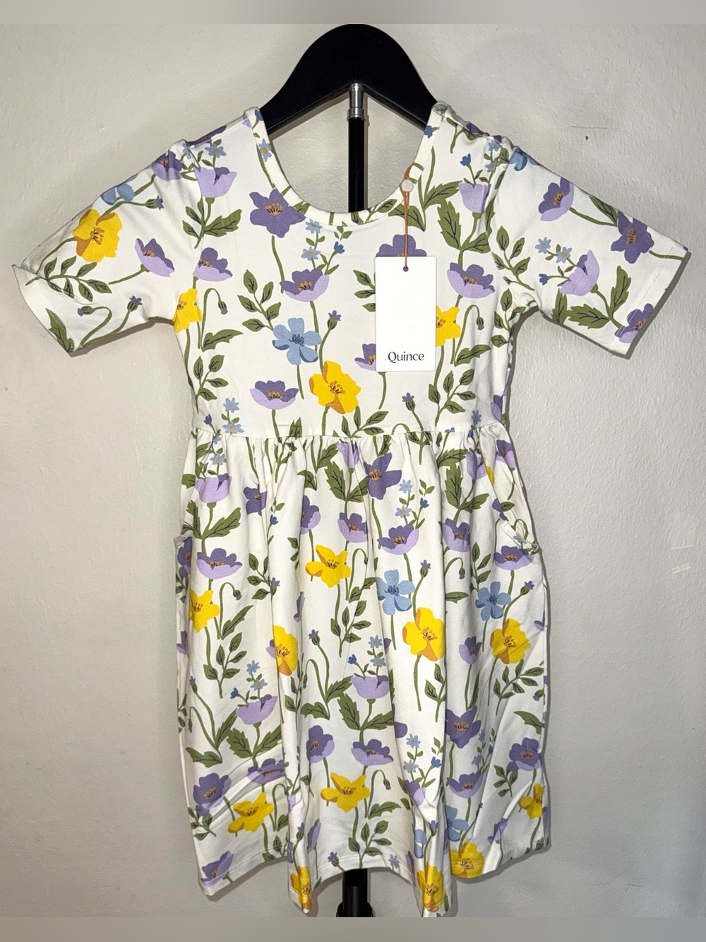 Quince Organic Cotton Skater Dress in 'Purple Poppy Garden' print, sz 6, NWT